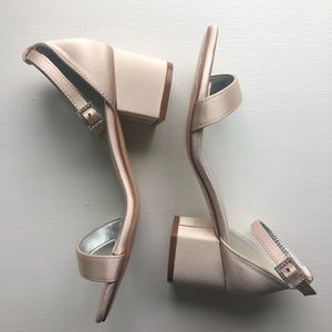 LLBubble Women’s Satin Block Heel Wedding Sandals, Champagne, Size 7, New